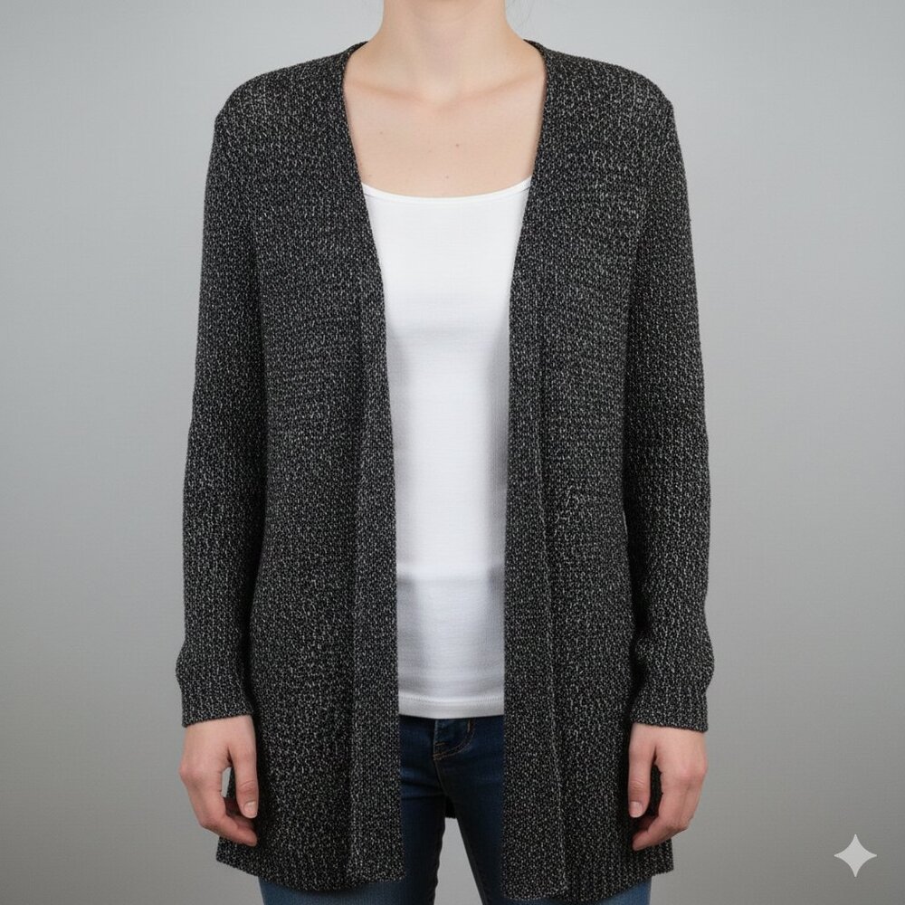 J Jill Open Front Cotton Cardigan Black Long Sleeve Size L